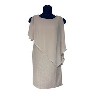 Midnight Velvet Sparkle Knit Chiffon Beige Cocktail Party Sheath Dress size 10